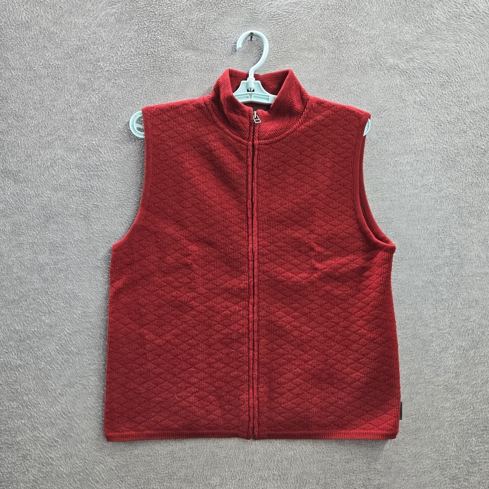 Woolrich Women Vest L PETITE Red Wool Diamond Argyle Full Zip Mock